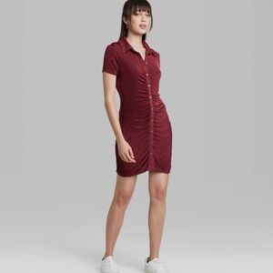 NWOT/Wild Fable Short Sleeve Button-Front Bodycon Dress/Berry Red/Large